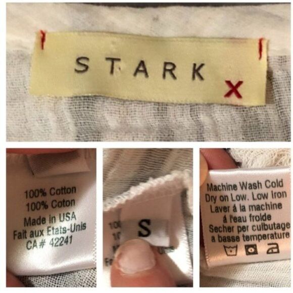 STARKx Short Sleeve Cotton Tie Knot Gauze Top V-Neck Stripe White Grey S - Picture 9 of 10